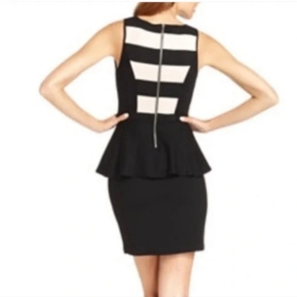 Kensie Dressy Black Beige Sleeveless Back Zip Peplum Stretch Mini Dress Size XXL - Picture 2 of 12